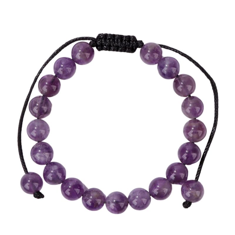 Bracelet améthyste boules de 8 mm avec cordon ajustable, lithothérapie, cadeau homme et femme