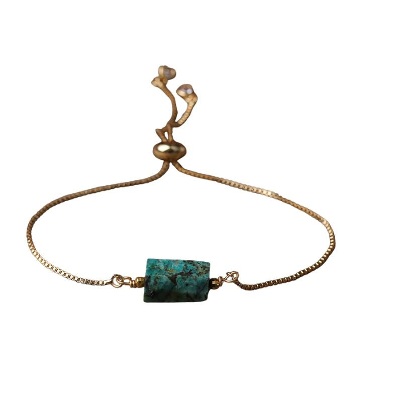 Bracelet Fin "Exquis" pierre naturelle Chrysocolle Turquoise ajustable, cadeau homme et femme