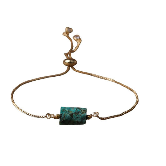 Bracelet Fin "Exquis" pierre naturelle Chrysocolle Turquoise ajustable, cadeau homme et femme