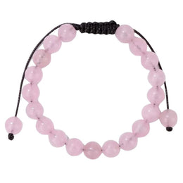 Bracelet Quartz Rose "Ariana" Pierres Boules 8 mm Cordon Ajustable