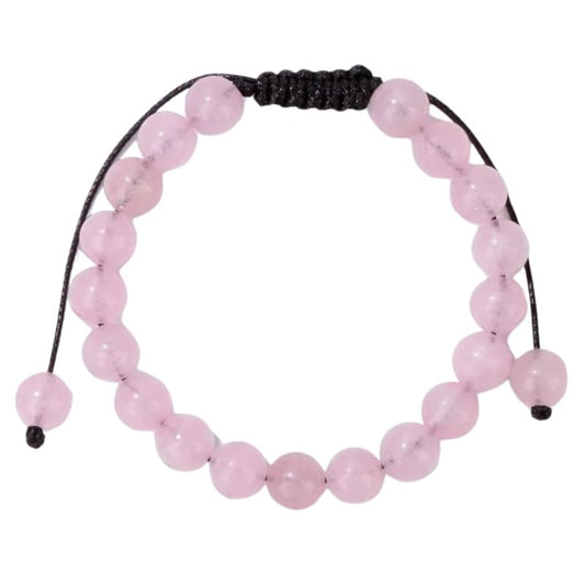 Bracelet Quartz Rose "Ariana" Pierres Boules 8 mm Cordon Ajustable