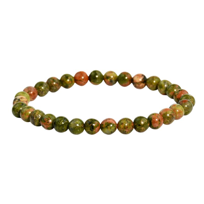Bracelet Unakite Pierres Boules 6 mm, cadeau fêtes, anniversaire pour homme ou femme