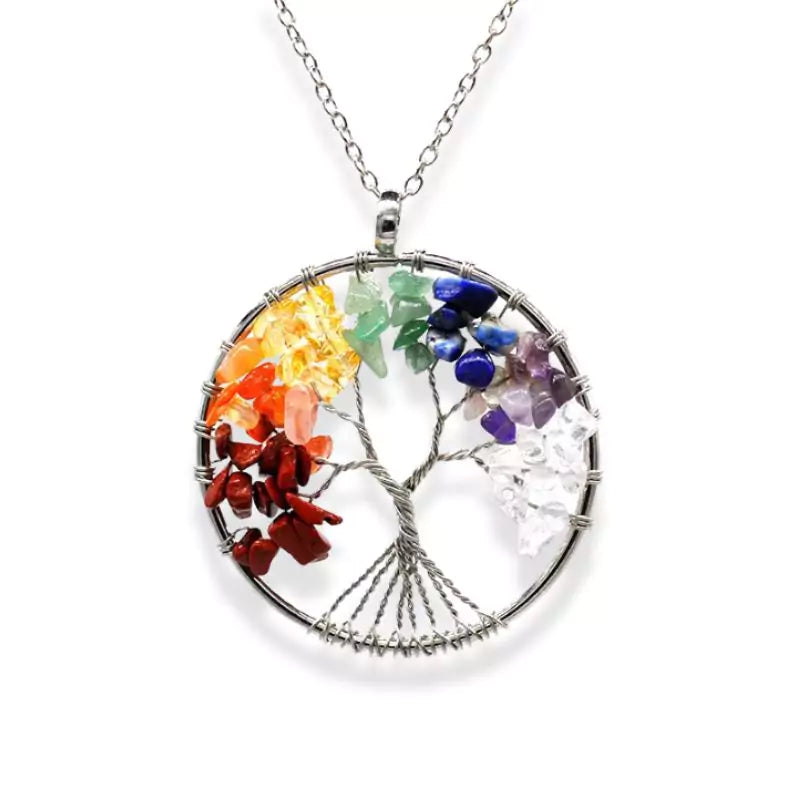 collier Pierres 7 chakras " Tree of Life", cadeau de lithothérapie femme et adolescente