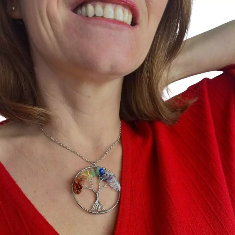 collier Pierres 7 chakras " Tree of Life", cadeau de lithothérapie femme 