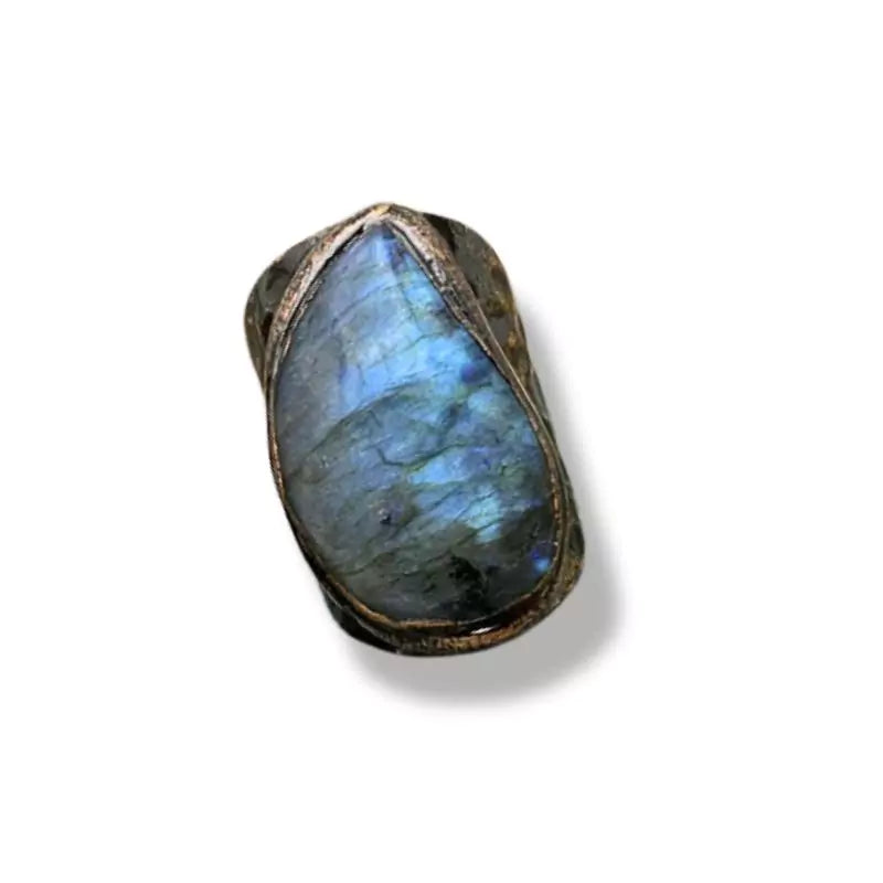 bague chevalière pierre labradorite antique ajustable, cadeau lithothérapie pour homme 