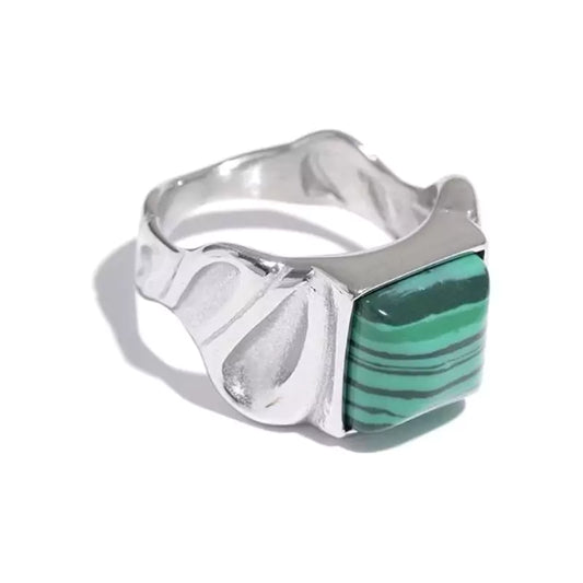 bague chevalière pierre malachite argent, cadeau homme ou femme