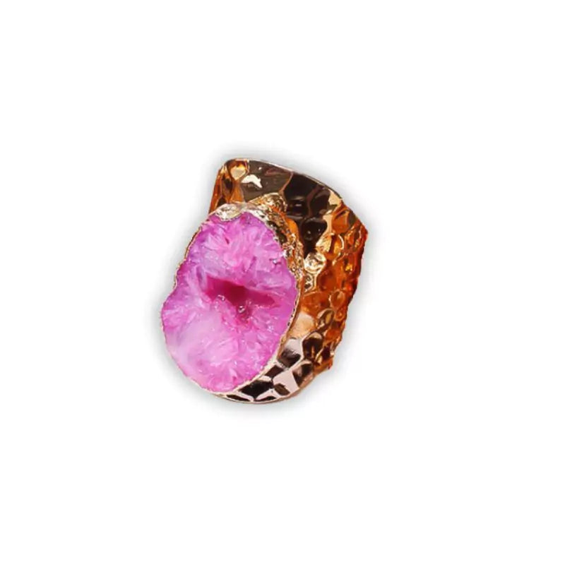 Bague Cristal Agate rose "Essence", cadeau homme et femme