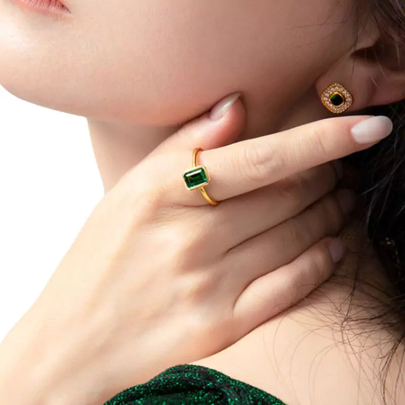 bague éméraude artificielle en moissanite, cadeau lithothérapie, fiançailles pour femme