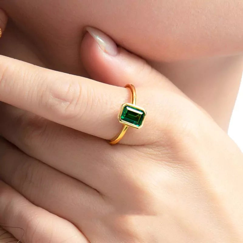 bague éméraude artificielle or, cadeau lithothérapie pour femme