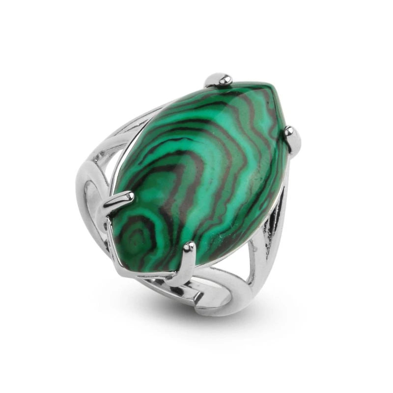 bague malachite "Marquise" , cadeau lithothérapie homme, femme et ados 