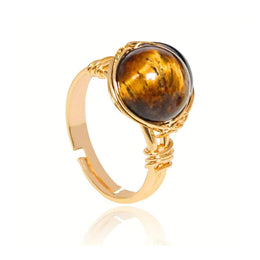 bague perle oeil de tigre fil doré, cadeau lithothérapie femme ou homme