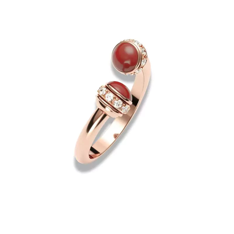 bague perles cornaline "Luxe" en argent et or rose, cadeau lithothérapie femme et ados