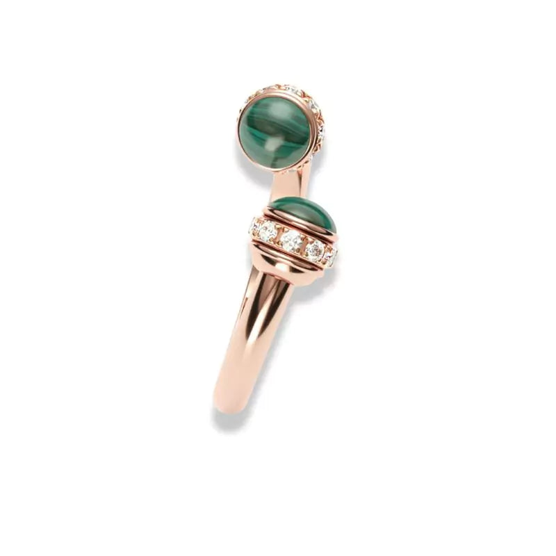 bague perles malachite "Luxe"en argent et or rose, cadeau femme et ados