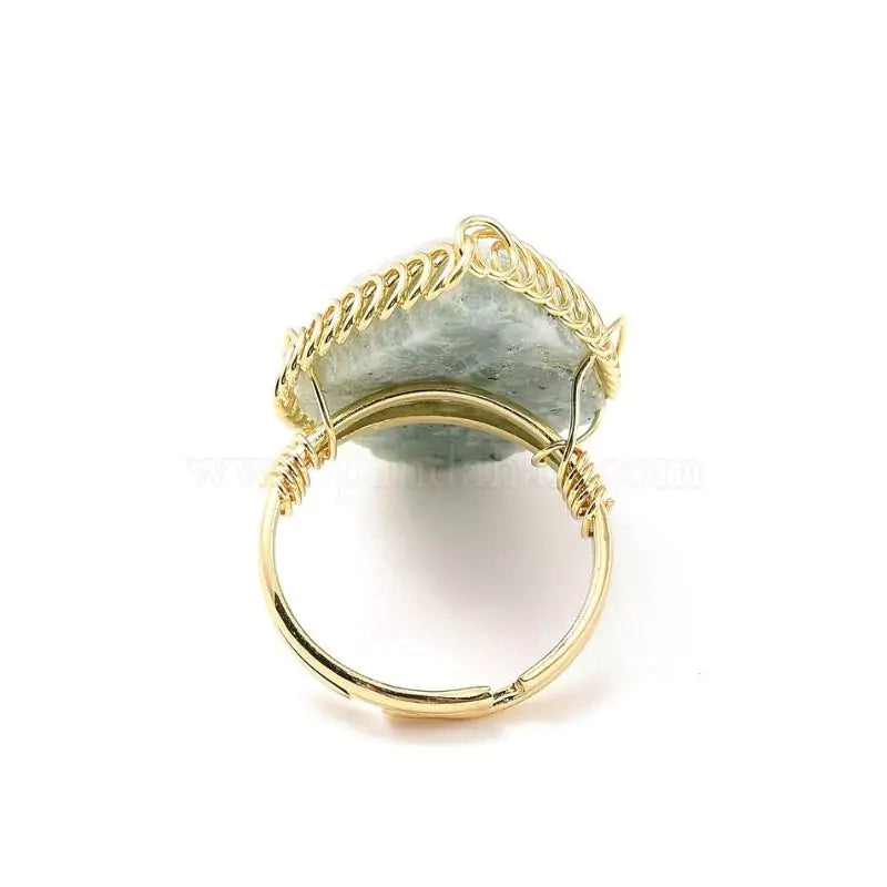 bague pierre amazonite "Tresse" ajustable, cadeau lithothérapie pour ados et femme