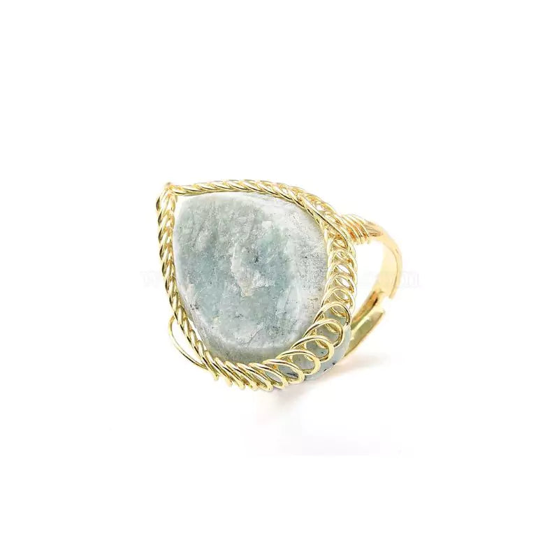 bague pierre amazonite "Tresse" ajustable, cadeau lithothérapie pour femme