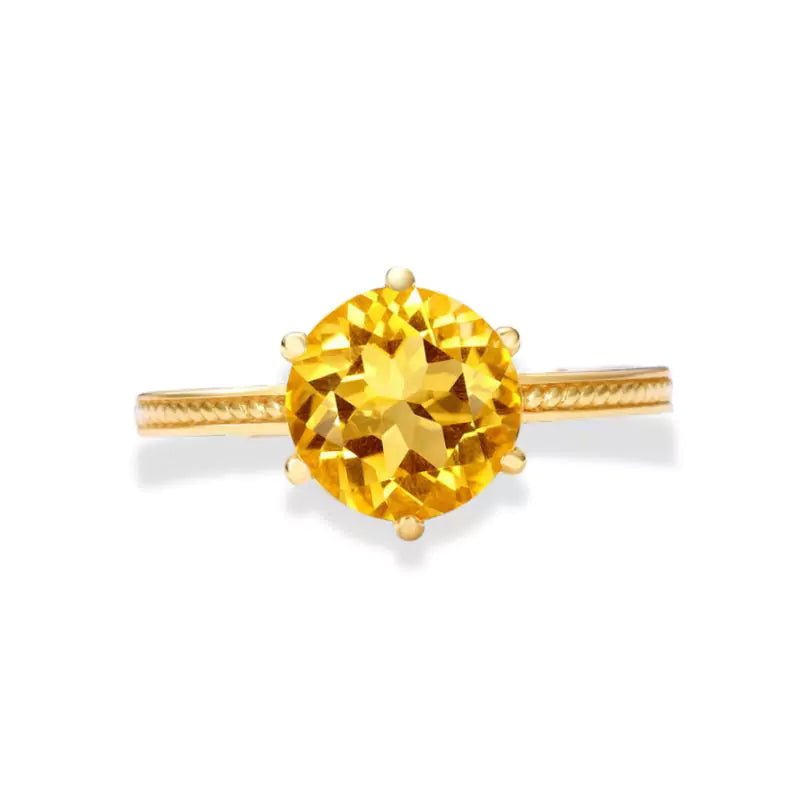 bague Pierre Citrine "Rondo" en argent plaqué or, cadeau femme et ados