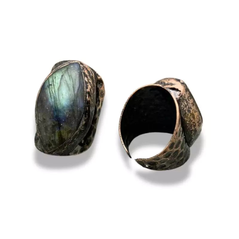 bague pierre labradorite antique ajustable, cadeau lithothérapie pour homme et femme
