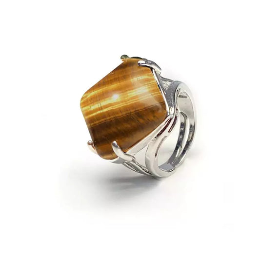bague pierre oeil de tigre "Carré", cadeau homme, femme et ados