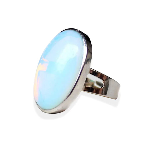 Bague Pierre opale bleue "ovale", cadeau lithothérapie homme et femme