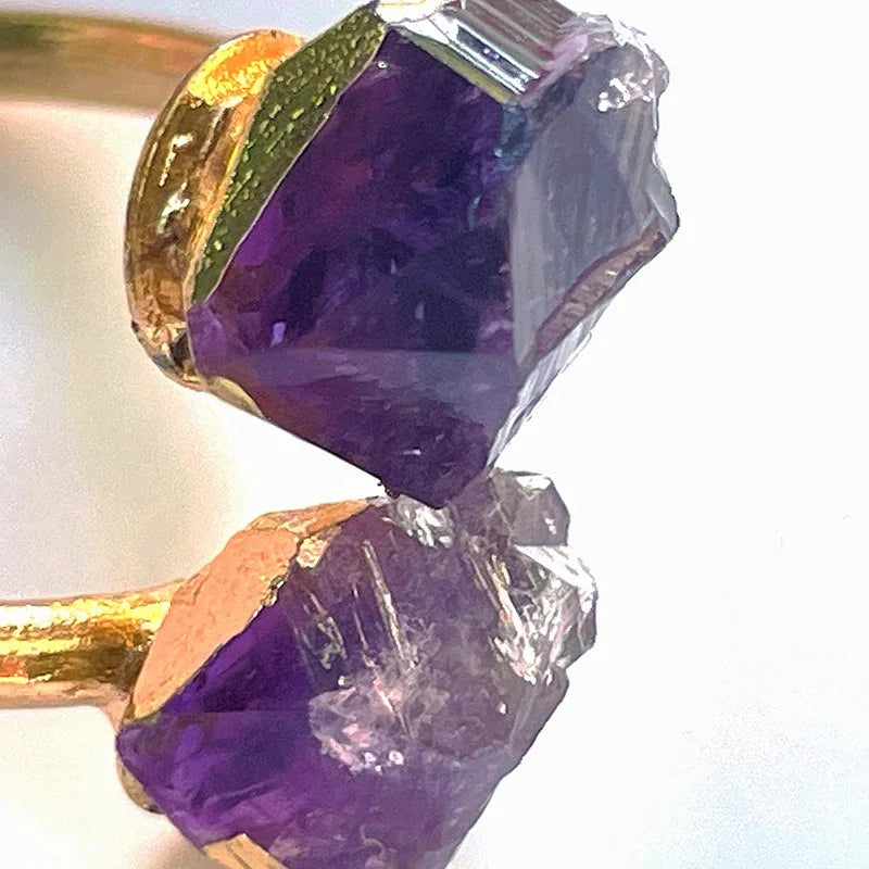 bague pierres brutes améthyste ajustable cadeau de lithothérapie
