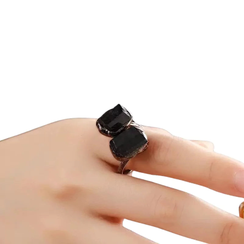 bague pierres tourmaline ajustable cadeau de lithothérapie pour homme, femme 