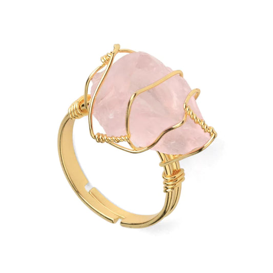 Bague quartz rose "Énergie", cadeau de lithothérapie pour femme, homme ou ados