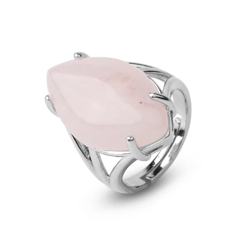 bague Quartz Rose "Marquise", cadeau cadeau lithothérapie femme, homme et ados 