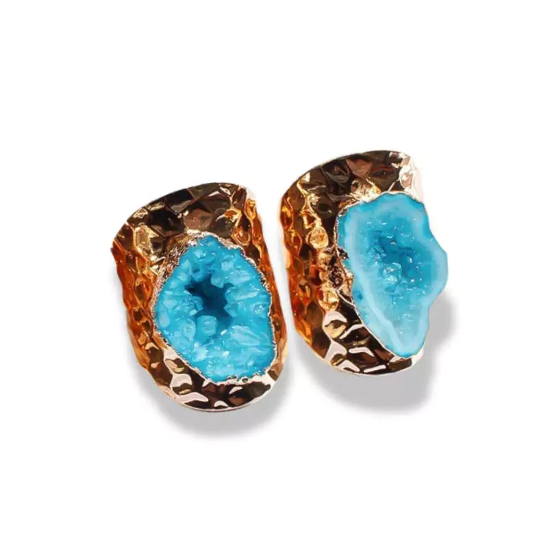Bagues Cristal Agate bleue "Essence", cadeau homme et femme