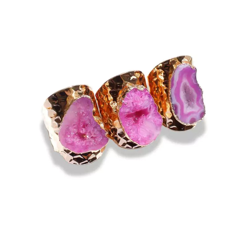 Bagues Cristal Agate rose "Essence", cadeau homme et femme