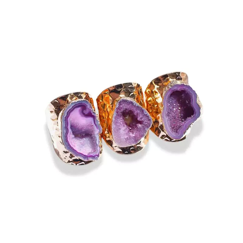 Bagues Cristal Agate violette "Essence", cadeau homme et femme