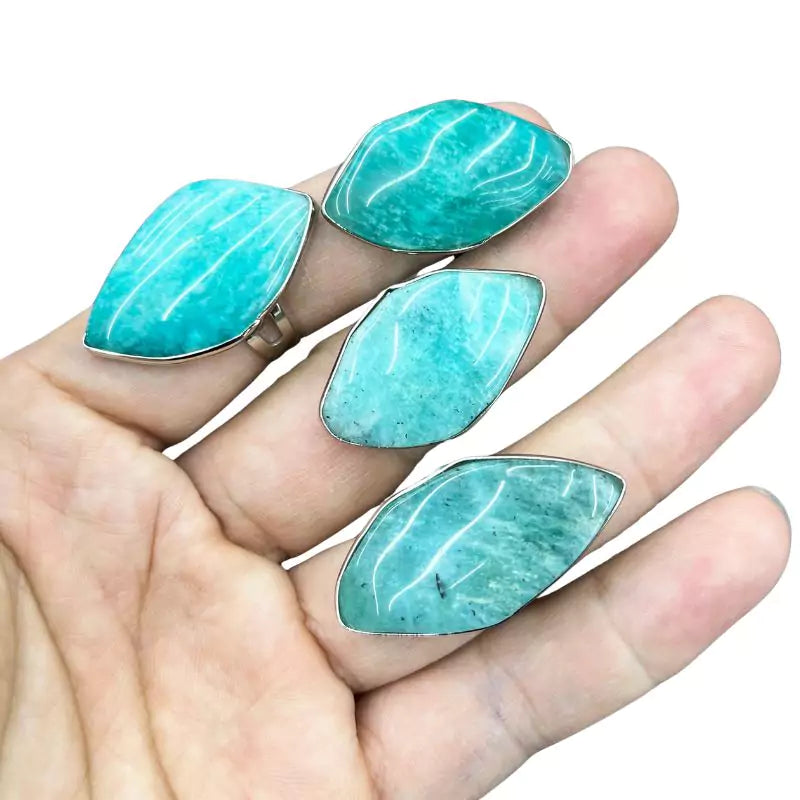 bagues pierre amazonite "natura" ajustables, cadeau lithothérapie pour femme