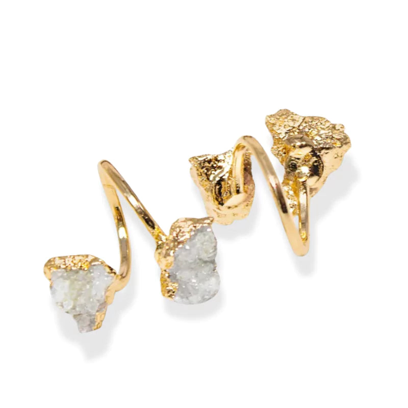 bagues pierres cristal de roche et cuivre doré ajustable, cadeau de lithothérapie