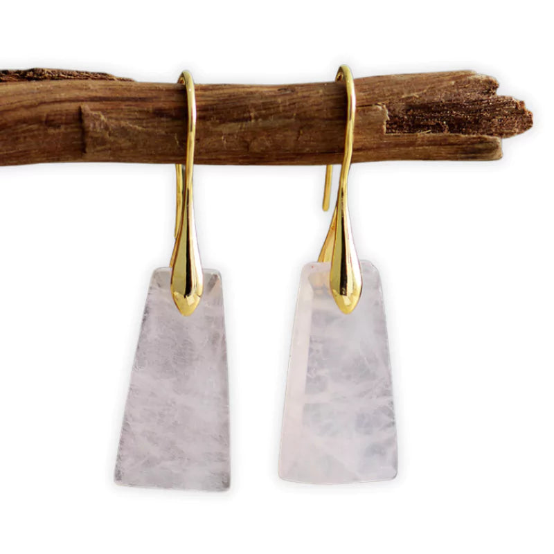  boucles d'Oreilles cristal de roche "Bohème" or