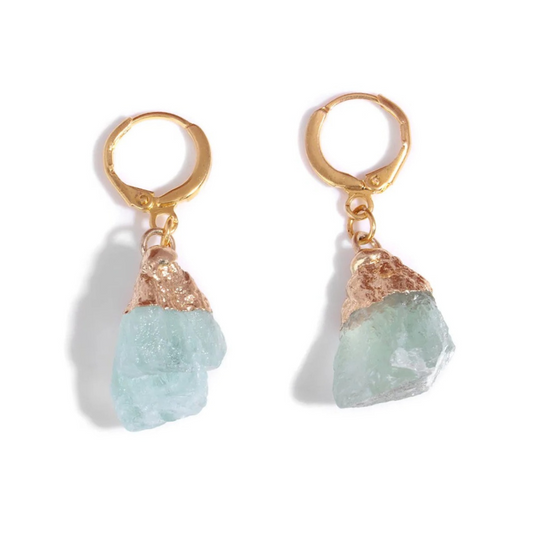 boucles d'oreilles pierre fluorite "brut" cadeau lithothérapie femme