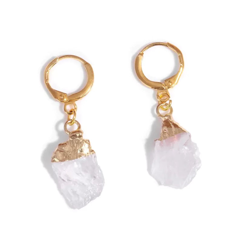 boucles d'oreilles pierre quartz blanc "brut" cadeau lithothérapie femme 