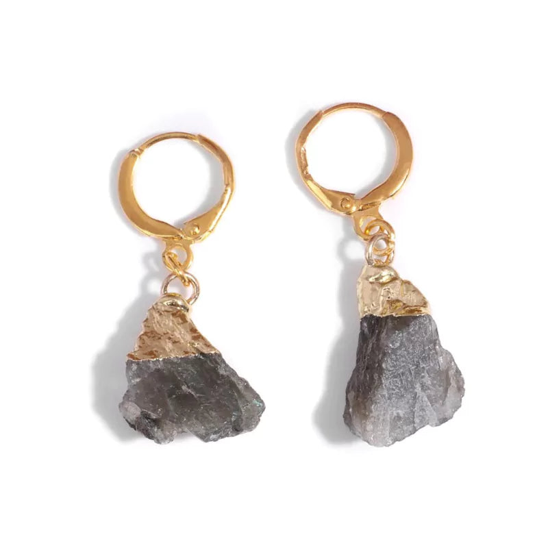 boucles d'oreilles pierre quartz fumé "brut" cadeau lithothérapie femme 