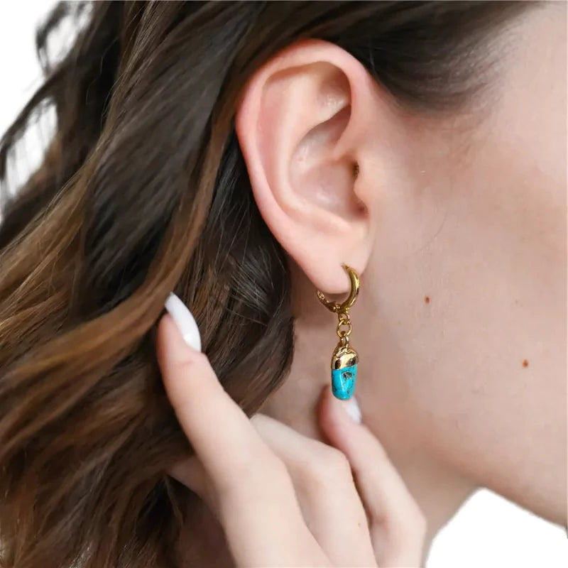boucles d'oreilles pierre turquoise "brut" cadeau lithothérapie femme et ados