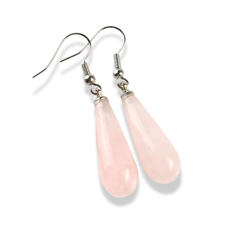 boucles d'Oreilles quartz rose goutte, cadeau lithothérapie femme