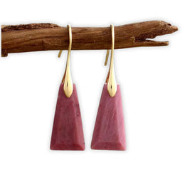  boucles d'Oreilles rhodonite "Bohème" or