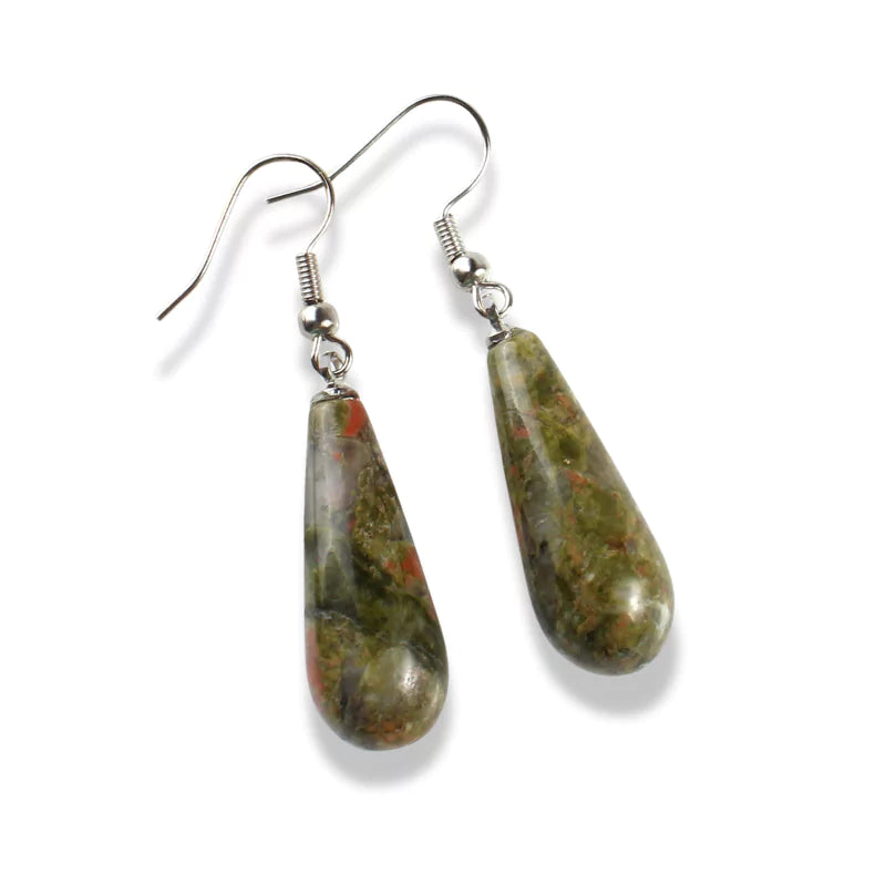 boucles d'Oreilles unakite goutte, cadeau lithothérapie femme