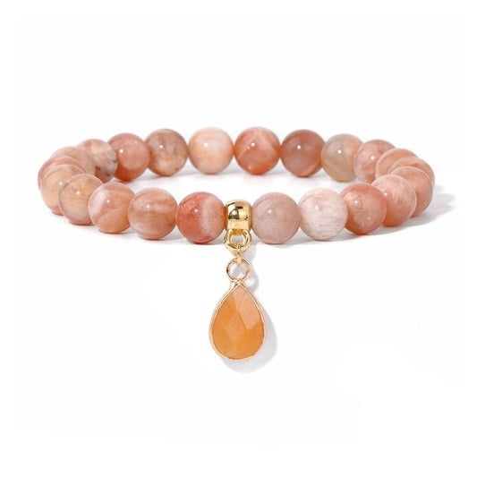 bracelet "Baroque" perles et médaillon en Pierre de Soleil - 19 cm, cadeau femme et adolescentes