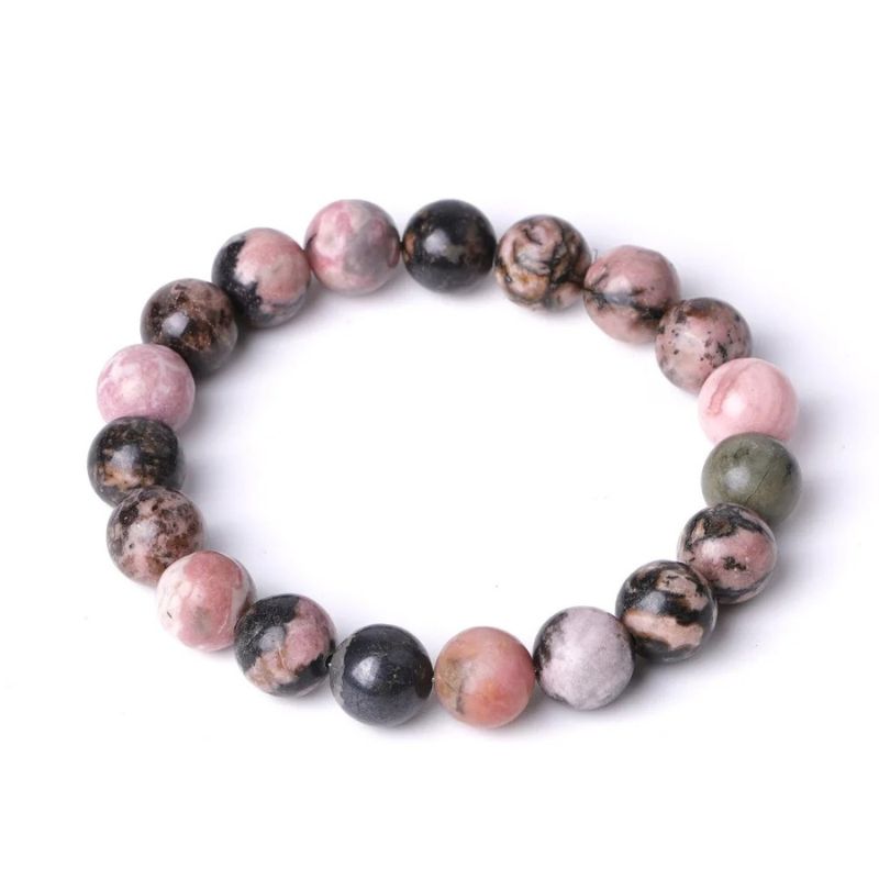 bracelet "Bien-être" Perles Rhodonite 10 mm du Brésil, cadeau homme et femme pour fêtes