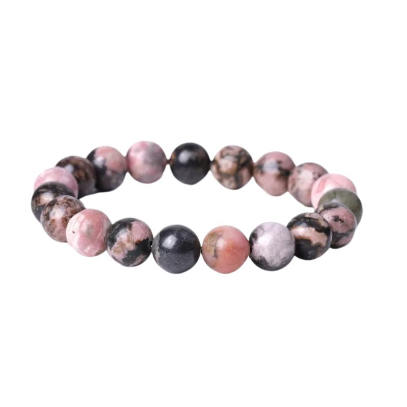 bracelet "Bien-être" Perles Rhodonite 10 mm du Brésil, cadeau homme et femme 
