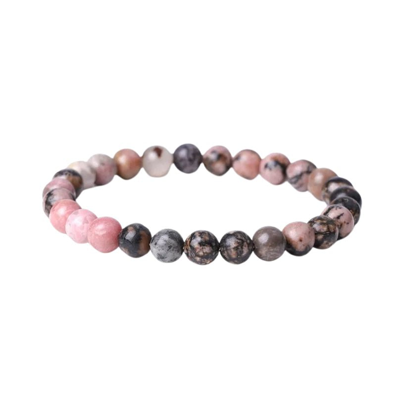 bracelet "Bien-être" Perles Rhodonite 6 mm du Brésil, cadeau homme et femme