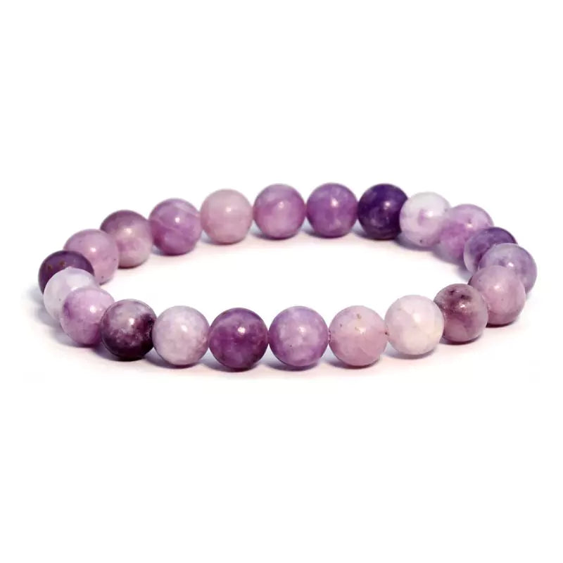 bracelet boules lépidolite 8 mm, cadeau lithothérapie femme et homme 