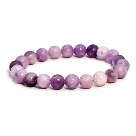 bracelet boules lépidolite 8 mm, cadeau lithothérapie femme et homme 