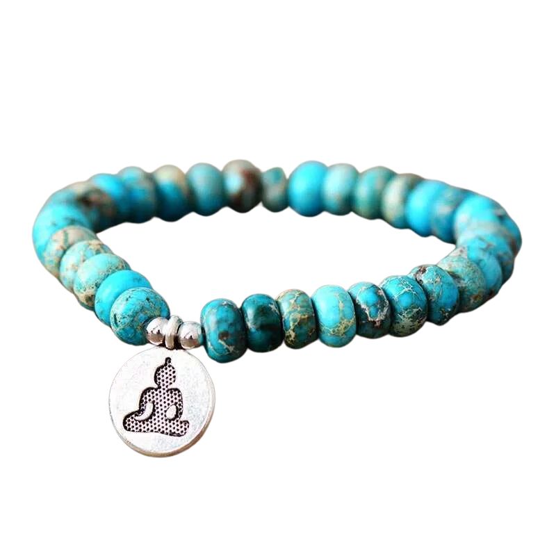 bracelet Buddha Jaspe Turquoise 10 mm, cadeau homme ou femme