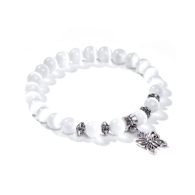 Bracelet "Butterfly" papillon, pierres naturelles Perles de Sélénite, cadeau homme, femme et ados