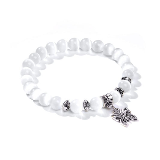 Bracelet "Butterfly" papillon, pierres naturelles Perles de Sélénite, cadeau homme, femme et ados