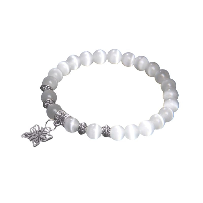 Bracelet butterfly papillon en perles de sélénite et alliage, cadeau homme, femme et ados
